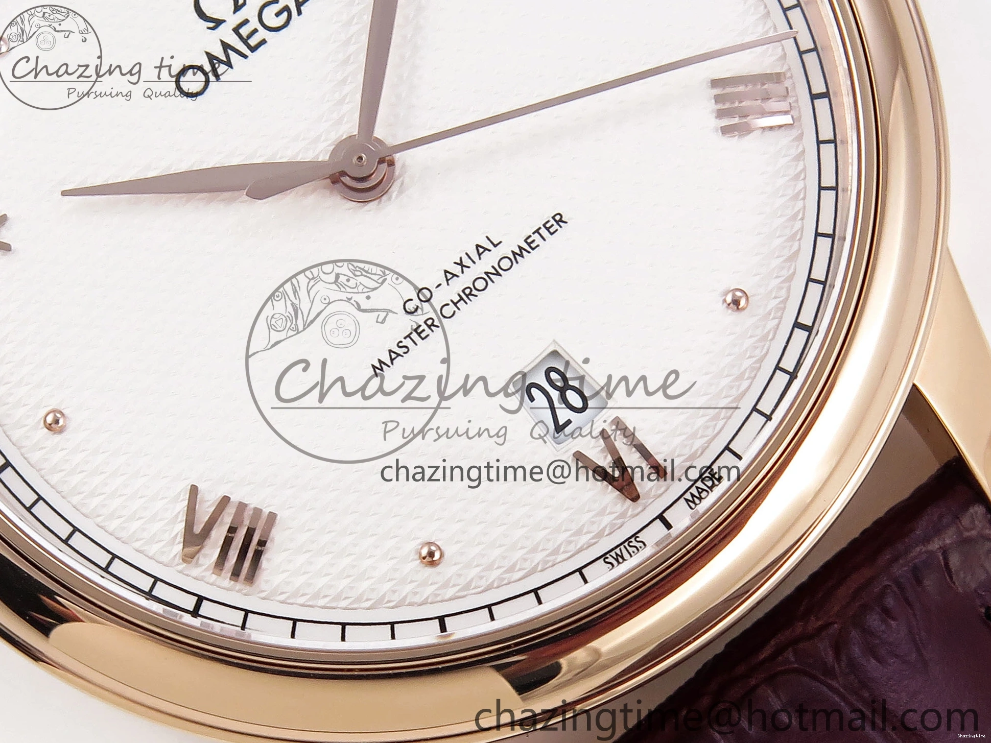 0121 Modern De Ville Date RG MKF 1:1 Best Edition White Textured Dial Roman Marker on Brown Leather Strap A 7752